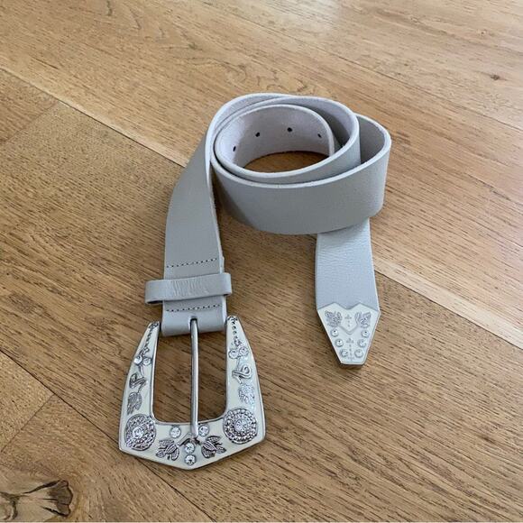 Love Strength Gray Leather Belt with Rhinestone Detailed Buckle main image 5